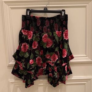 Alice + Olivia Black and Pink Floral Asymmetrical Skirt